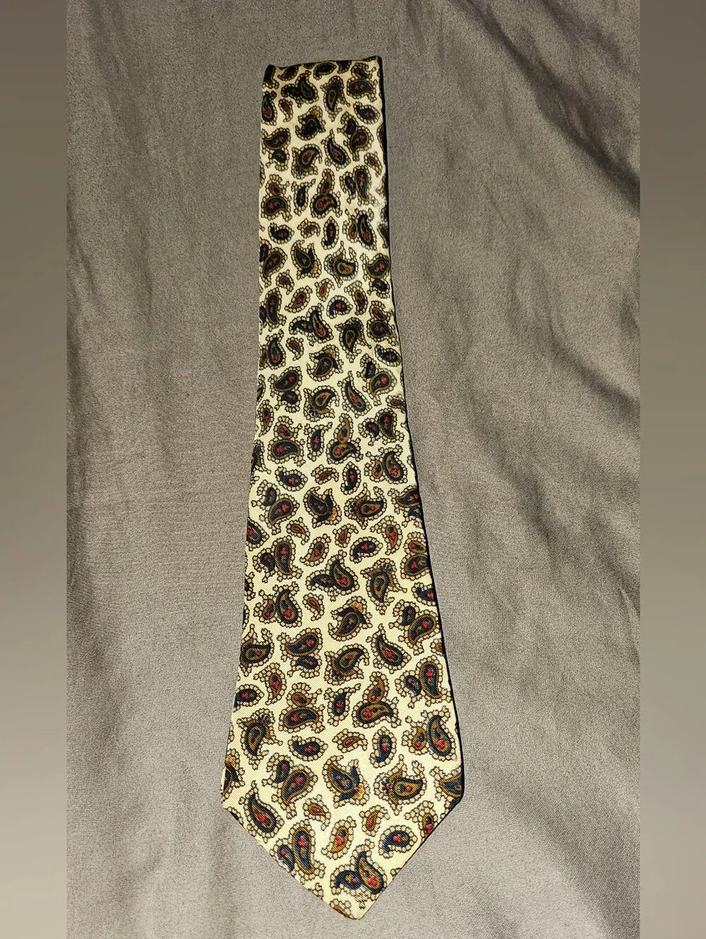 Liberty of London Cream Paisley Men's Tie with Navy and Red Accents
